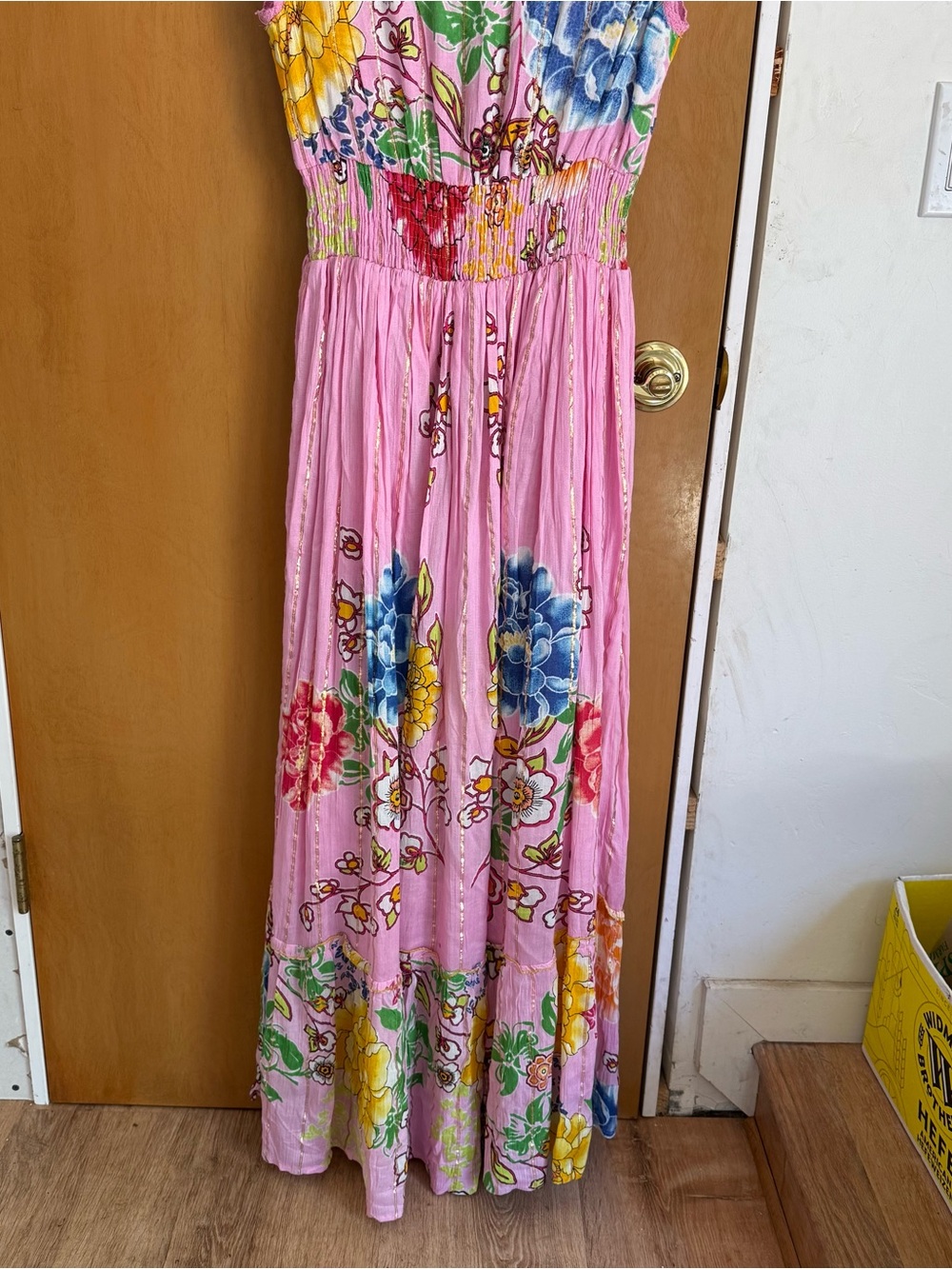 Pink Floral Maxi Dress - Sleeveless Smocked Waist